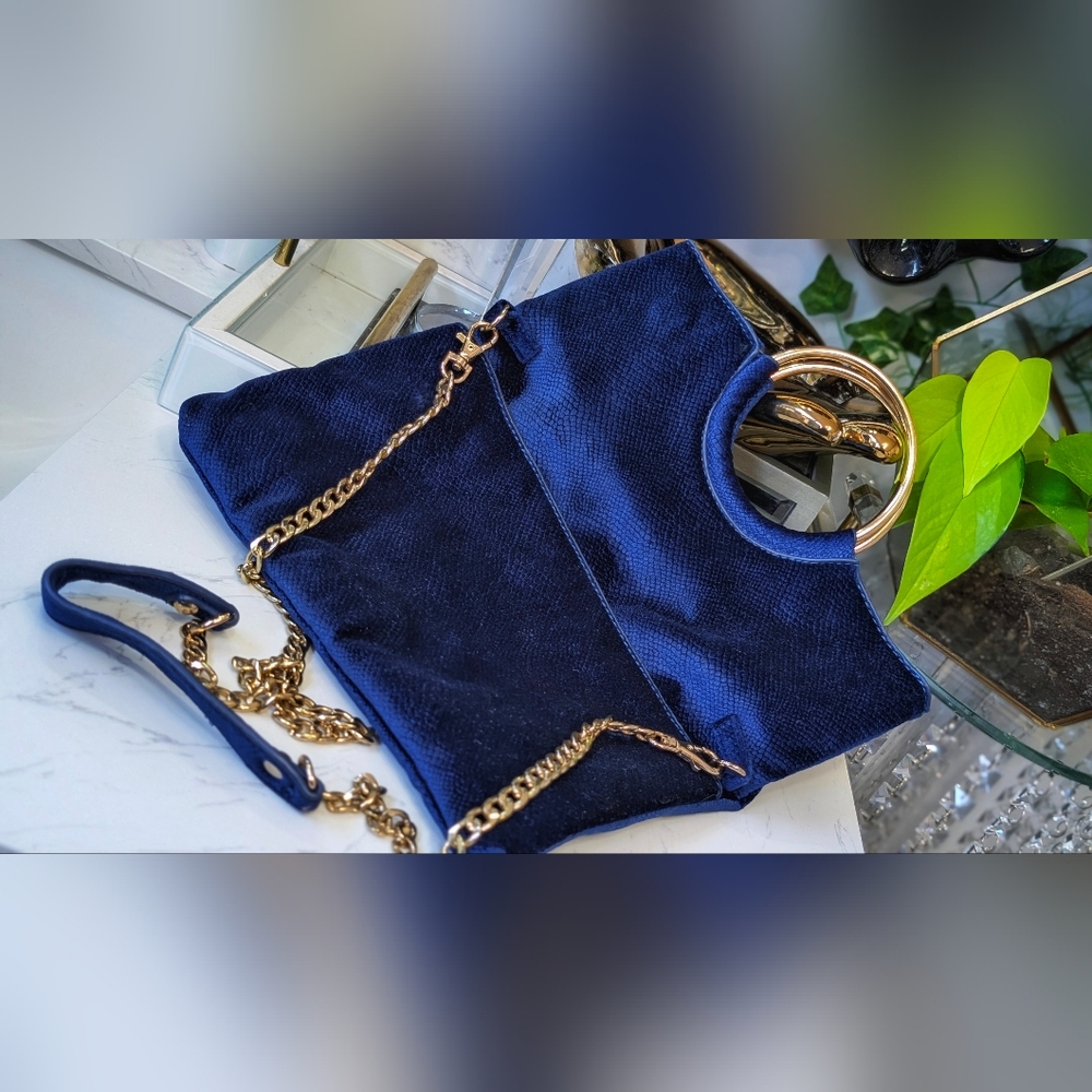 Madison West Vintage Royal Blue Velvet Hoop Handle Purse